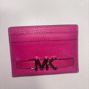 Reed Large Pebbled Leather Card Case in Electric Pink